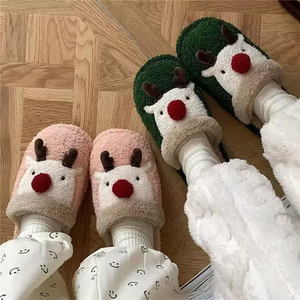 Winter Christmas Women Home Slippers Men Indoor Soft Non-slip Sandals Couples Warm Plush Flat Slides Adults Unisex Lovely Shoes