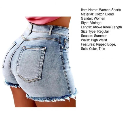 2025 Pantaloncini da donna con bordo strappato effetto consumato retrò Vita alta lavati Tasche laterali slim fit con sollevamento del sedere Pantaloni corti da festa casual da club - platinumshop