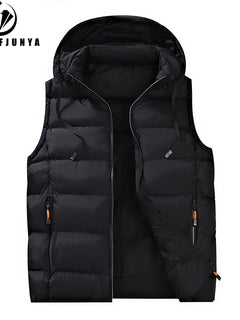Autumn Winter Men Sleeveless Warm Detachable Hooded Vest Men Outdoor Windproof Casual Fashion Loose Brand Zipper Vest Male Coat