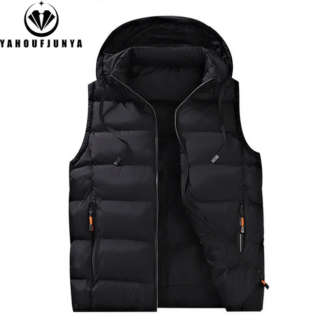 Autumn Winter Men Sleeveless Warm Detachable Hooded Vest Men Outdoor Windproof Casual Fashion Loose Brand Zipper Vest Male Coat