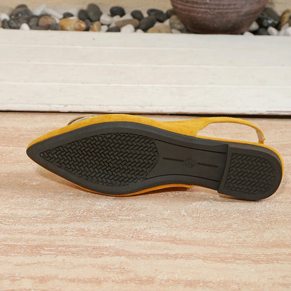 French Pointed-toe Metal Flat Shoes Baotou Sandals Shallow-mouth Single Shoes Foreign-style Explosive Internet Celebrity