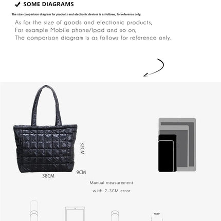 Large Capacity Women's Tote Bag Street Style Commuter Bag down Handbag Fashion Pure Color Handbag PU Material Daily Match PlatiNum