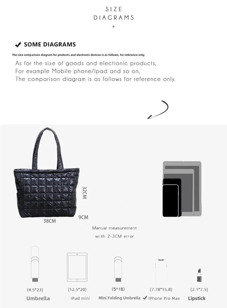 Large Capacity Women's Tote Bag Street Style Commuter Bag down Handbag Fashion Pure Color Handbag PU Material Daily Match PlatiNum