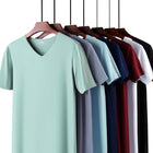 2025 Men's Thin Short Sleeve Ice Silk Without Summer Solid Color T Shirt Trace Slim V-neck Bottoming Seamless Short Sleeve PlatiNum