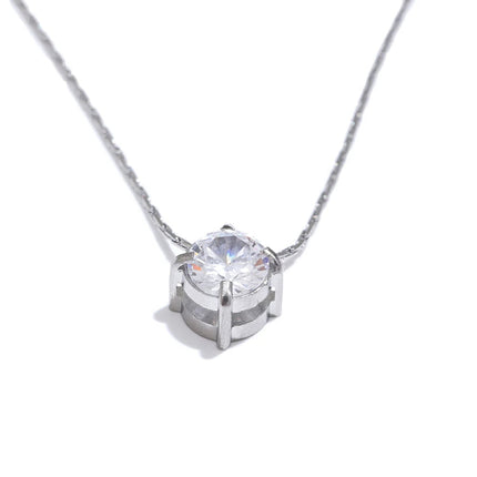 Yhpup Korean Chic Stainless Steel Shiny Cubic Zirconia Cast Delicate Necklace Pendant for Women Daily Waterproof Basic Jewelry PlatiNum