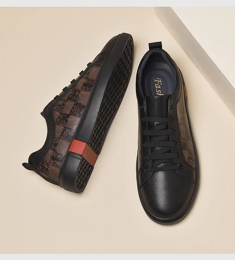 Europe New Shoes for Men Genuine Leather Casual Shoes Cool Black Flat Skateboard Shoes Street Fashion Sneakers