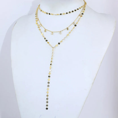 2025 Nuova collana lunga per le donne Y Lariat a forma di disco girocollo sexy multistrato con paillettes catena nappa bling cz pendente collana