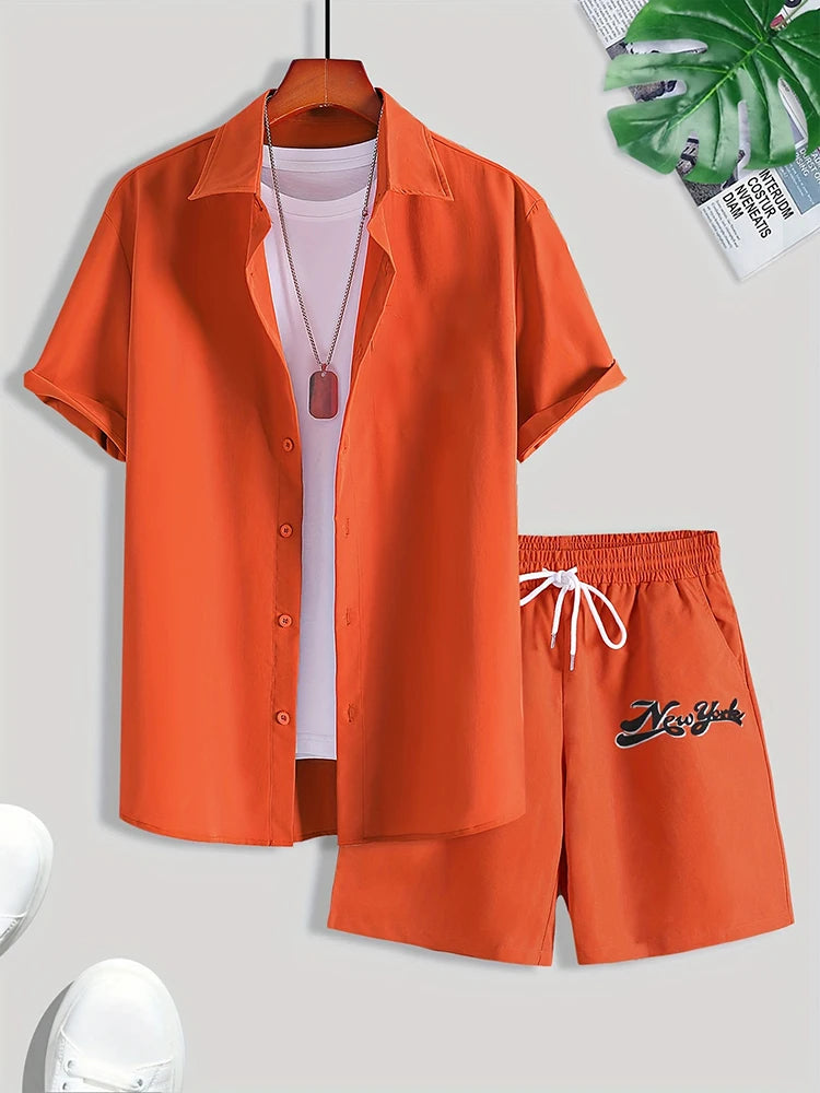 Camicia hawaiana da uomo semplice tinta unita Tendenza estiva Pantaloncini a maniche corte 2 pezzi Pantaloncini casual quotidiani Top Suit Moda oversize