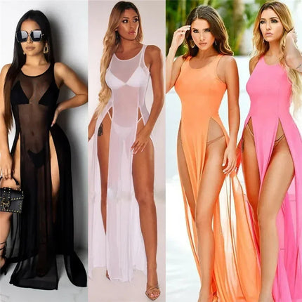 Copricostume Estivo da Donna, Abito da Spiaggia Sexy in Rete Trasparente, Vestito Lungo Senza Maniche con Spalline platinumshop