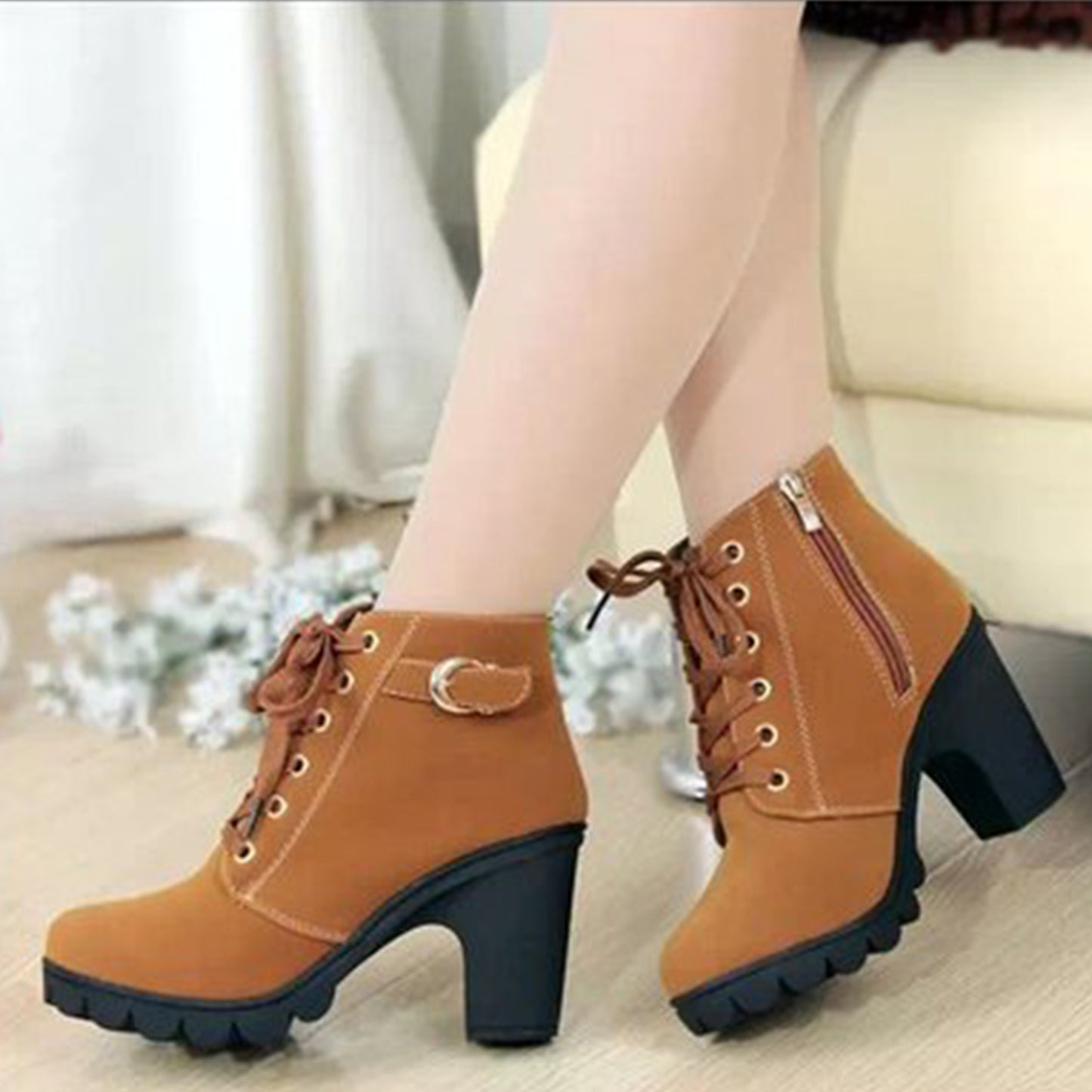 Women's Large Size Ankle Boots Autumn And Winter Cross-Strap Short Boots Gift for Christmas Birthday New Year