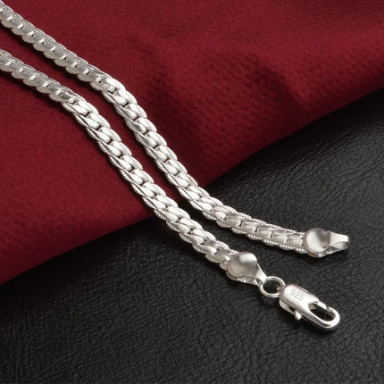Collana in argento sterling 925 con catena laterale da 5 mm da 16/18/20/22/24 pollici per donna uomo gioielli di fidanzamento di nozze di moda PlatiNum