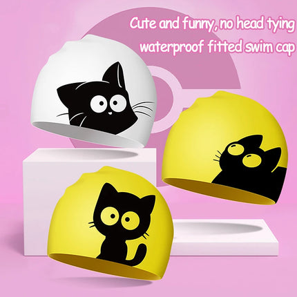 Cuffia da nuoto per gatti carini per orecchie a pelo lungo Proteggi i bambini Cuffia da piscina in silicone elastico impermeabile per bambini Cuffia da bagno Cappello da sub