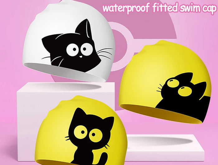 Cuffia da nuoto per gatti carini per orecchie a pelo lungo Proteggi i bambini Cuffia da piscina in silicone elastico impermeabile per bambini Cuffia da bagno Cappello da sub
