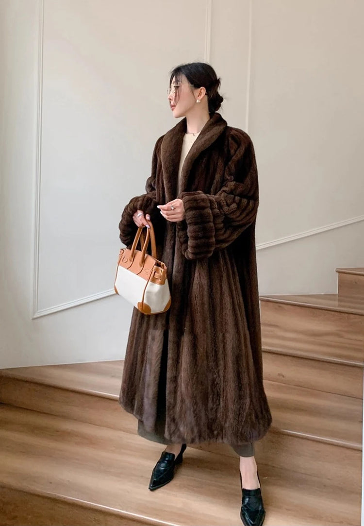 ZADORIN Luxury Designer Clothing Winter Mink Coat Woman Long Brown Faux Fur Coats Woman Chic Fluffy Fur Jacket Loose Outerwears