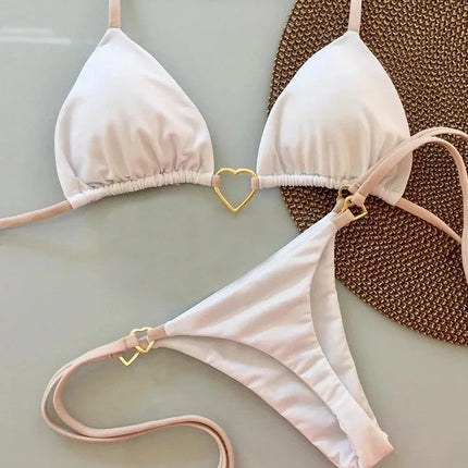 Nuovo costume da donna bikini bianco tinta unita costume da bagno alla moda con lacci a vita bassa set da due pezzi platinumshop