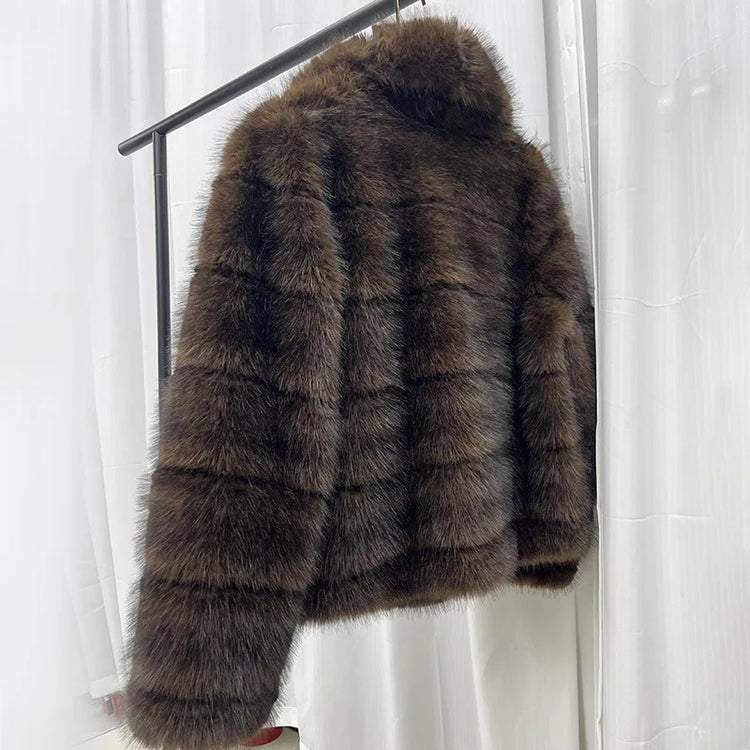 ZADORIN Luxury Woman Brown Mink Fur Coats Elegant Long Sleeve Fluffy Warm Faux Fur Coat Woman Loose Fur Jacket Winter Outerwears