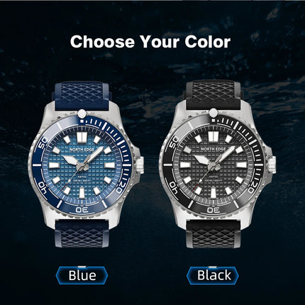 NORTH EDGE NEW Design ABYSS Solar Powered Dive Quartz Wristwatch 200M Waterproof Sports Diving Watch 316L Soft Strap Men Watches