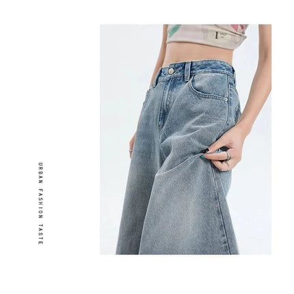 Women's Vintage Wide Leg Denim Capri Pants Shorts Summer New Plus Size Tummy Control Loose Straight Leg Casual Streetwear PlatiNum