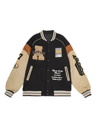 Men's Casual Varsity Jacket Motorcycle Bomber Coat Vintage Letterman Baseball Streetwear Outerwear with Faux Leather Sleeves