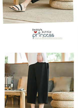 Pantaloni di lino da uomo in stile cinese Pantaloni a gamba larga da uomo con cavallo basso Pantaloni da uomo HipHop Pantaloni al polpaccio Pantaloni da pista Streetwear