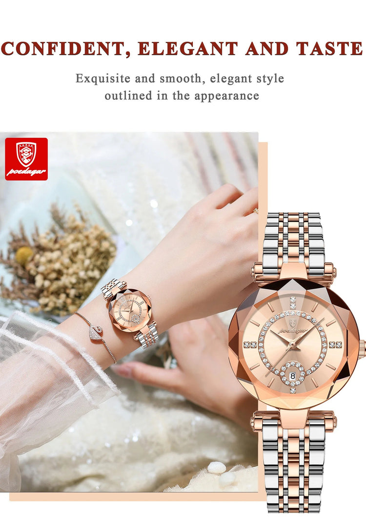 POEDAGAR Orologio da polso originale alla moda per donna Orologio da donna al quarzo con data in acciaio inossidabile impermeabile Orologi da donna casual di lusso platinumshop