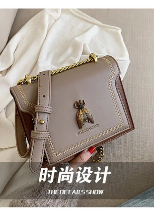 CGCBAG Luxury Brand Women Handbag 2024 New Retro Bee Female Shoulder Bag Simple High Quality Leather Designer Crossbody Bags PlatiNum