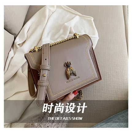 CGCBAG Luxury Brand Women Handbag 2024 New Retro Bee Female Shoulder Bag Simple High Quality Leather Designer Crossbody Bags PlatiNum