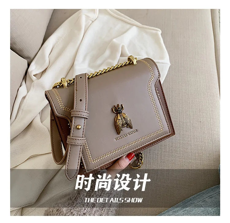 CGCBAG Luxury Brand Women Handbag 2024 New Retro Bee Female Shoulder Bag Simple High Quality Leather Designer Crossbody Bags PlatiNum