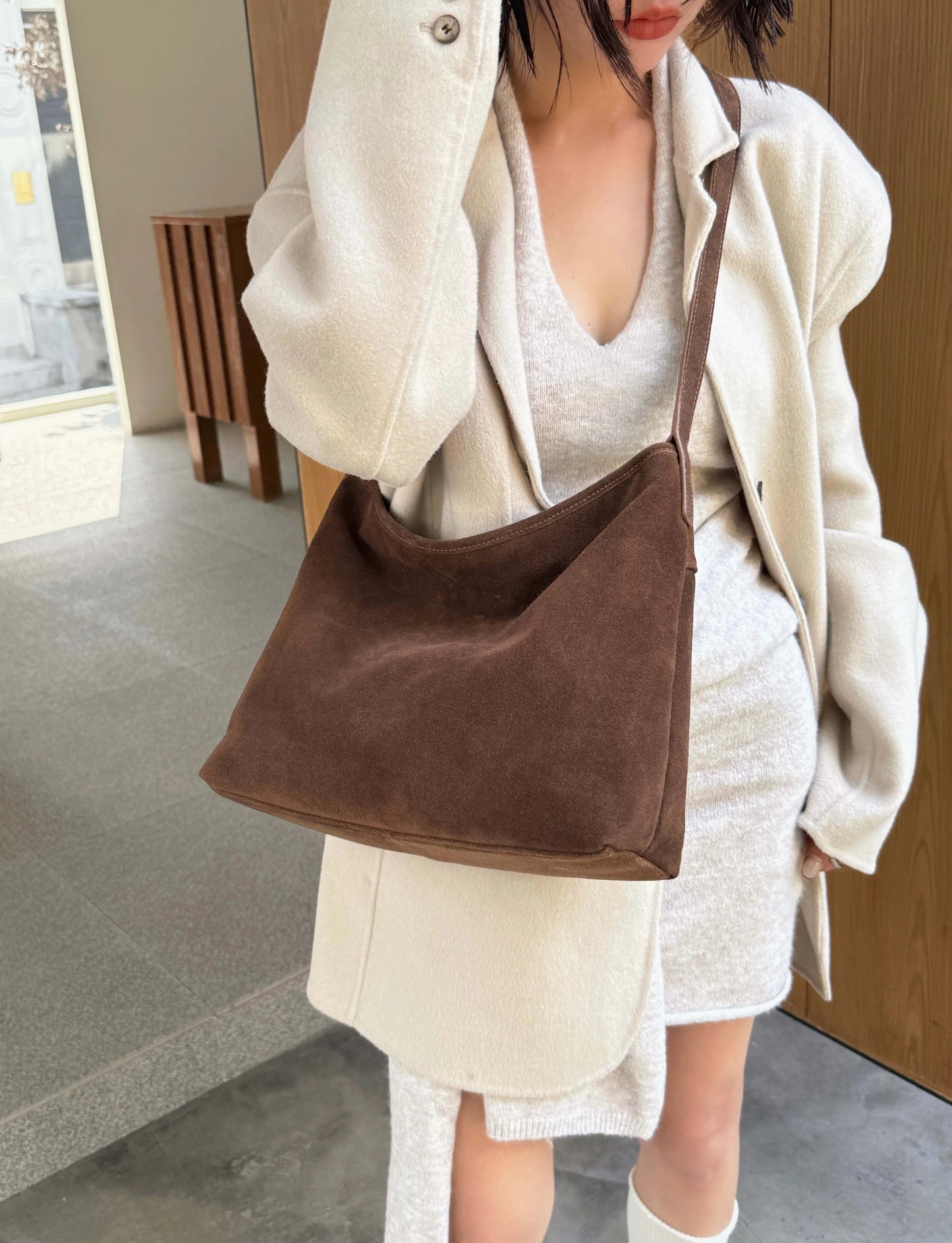 Motingsome Natural Soft Suede Woman Bags Large Capacity Handbag Big Underarm Messenger Bag Shoulder Purse Casual Tote 2025 New