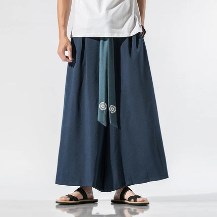 Pantaloni Larghi da Uomo Stile Kimono Giapponese 2026, Joggers Retrò, Pantaloni Larghi in Lino Stile Yukata, Pantaloni Robe Nepal con Cavallo Ampio