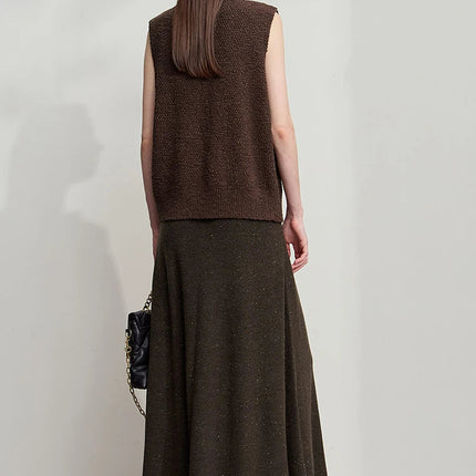 AMII Knitted Skirts For Women 2025 Autumn New Gentle A-line Long Skirt Loose Solid Color Elegant Versatile Woman Clothes12553045 PlatiNum