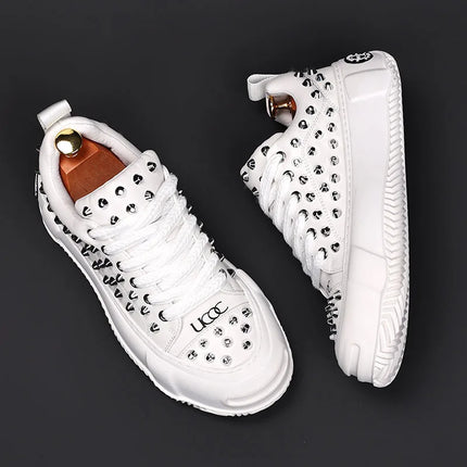Luxury Designer Men's Punk Rivet Thick Bottom Lace Up Shoes Causal Flats Moccasins Male Rock Hip-hop Walking Sneakers