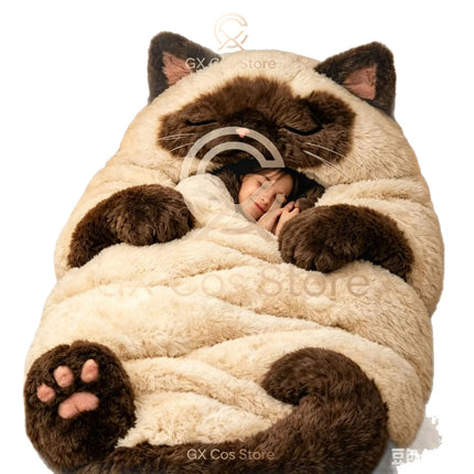 Giant Animal Sleeping Bag Comfortable Soft Warm Plush Bag Washable Cute Cat Envelope Sleeping Bag for Adults Winter Outdoor Use