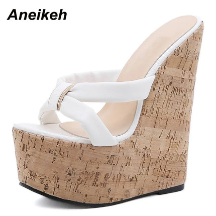 Aneikeh Wedges Heel Women Slippers Fashion Open Toe Platform Sandals Summer Super High Heels Female Party Shoes Size 35-42 PlatiNum