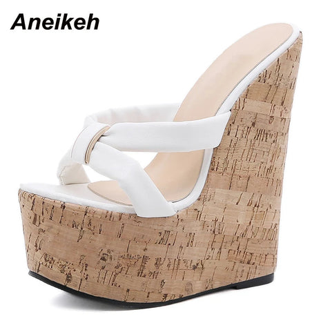 Aneikeh Wedges Heel Women Slippers Fashion Open Toe Platform Sandals Summer Super High Heels Female Party Shoes Size 35-42 PlatiNum