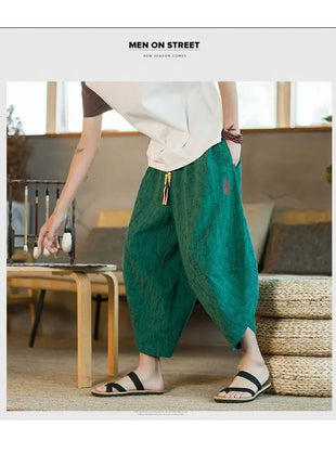Kimono giapponese Pantaloncini tradizionali Pantaloni asiatici da uomo Samurai giapponese Pantaloni larghi da uomo in lino Yukata casual allentati