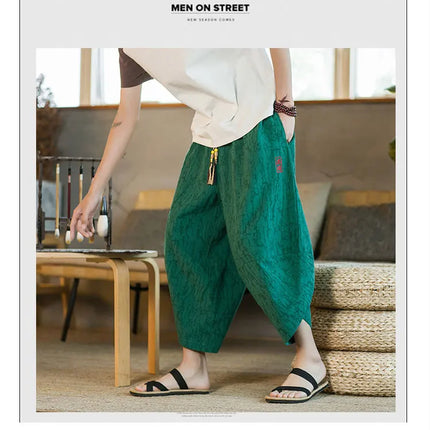 Kimono giapponese Pantaloncini tradizionali Pantaloni asiatici da uomo Samurai giapponese Pantaloni larghi da uomo in lino Yukata casual allentati
