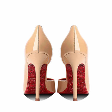 Tacchi da donna 2025 Nuovo marchio di lusso Décolleté Fondo rosso Punta a punta Strass Tacchi alti Elegante stiletto Party Prom Scarpe da donna