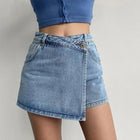 2025 Summer New Light-colored Slim Culottes High-waisted A-line Denim Shorts Casual Simple Non-elastic Women's Three-point Pants PlatiNum