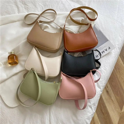 New Women's Fashion Handbags Retro Solid Color PU Leather Shoulder Underarm Bag Casual Women Hobos Handbags sac à main femme PlatiNum
