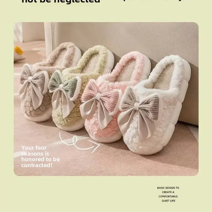 Winter Cute Butterfly Cotton Slippers for Women Non Slip Thick Sole Fluffy Indoor House Shoes Warm Maternity Home Footwear