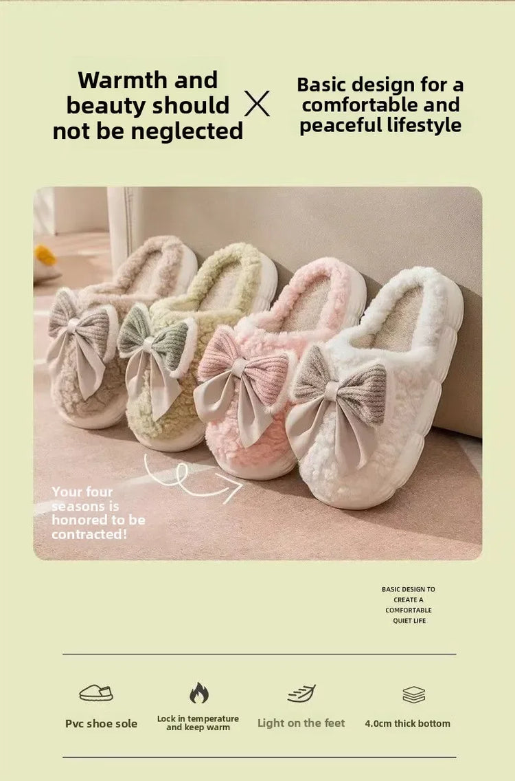 Winter Cute Butterfly Cotton Slippers for Women Non Slip Thick Sole Fluffy Indoor House Shoes Warm Maternity Home Footwear