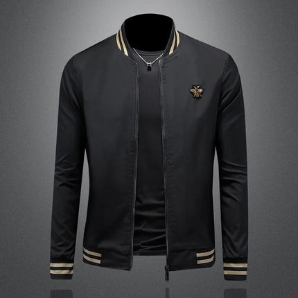 Minglu Spider Embroidery Men's Jackets High Quality Stand Collar Solid Color Sport Casual Spring Autumn Male Coats Plus Size 5XL