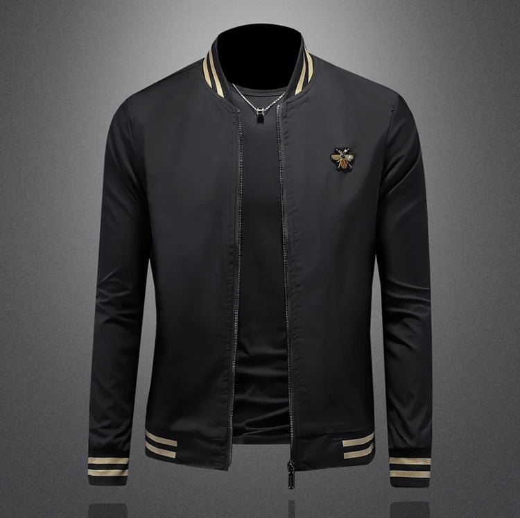 Minglu Spider Embroidery Men's Jackets High Quality Stand Collar Solid Color Sport Casual Spring Autumn Male Coats Plus Size 5XL