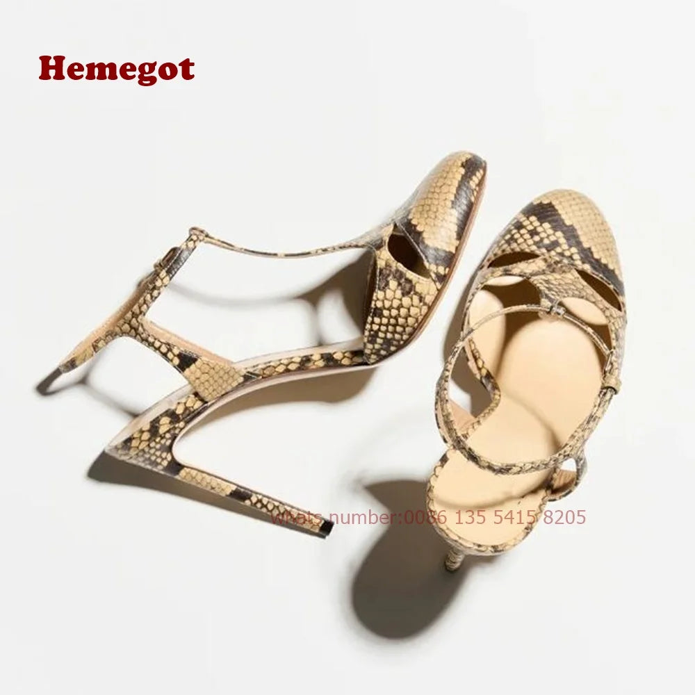 Two Tone T-Straps Women's Sandals Round Toe Cut Out Buckle Slingback High Heels Stiletto Summer Sandals Splicing Elegant Shoes