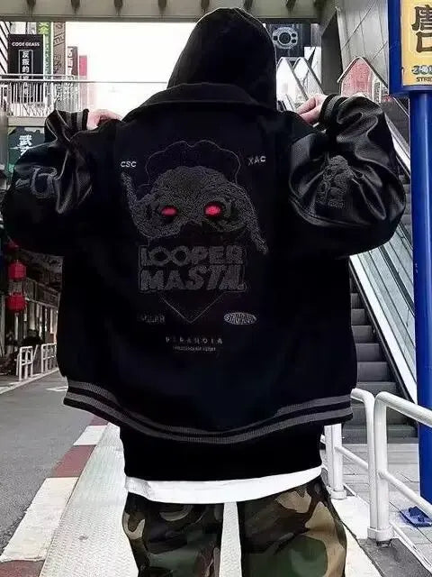 European and American Fashion Y2K Hip Hop Letter Embroidered PU Leather Jackets Couple Loose Leather Jackets Streetwear Men