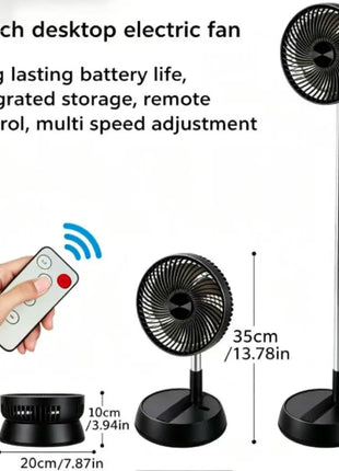 Ventilatore portatile oscillante in piedi con telecomando Ventilatore da tavolo pieghevole Ventilatore a piedistallo alimentato a batteria ricaricabile per il campeggio