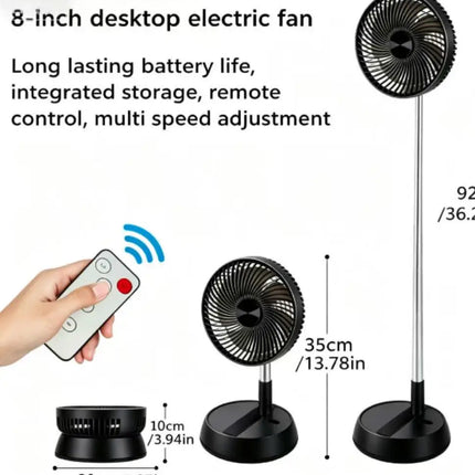 Ventilatore portatile oscillante in piedi con telecomando Ventilatore da tavolo pieghevole Ventilatore a piedistallo alimentato a batteria ricaricabile per il campeggio