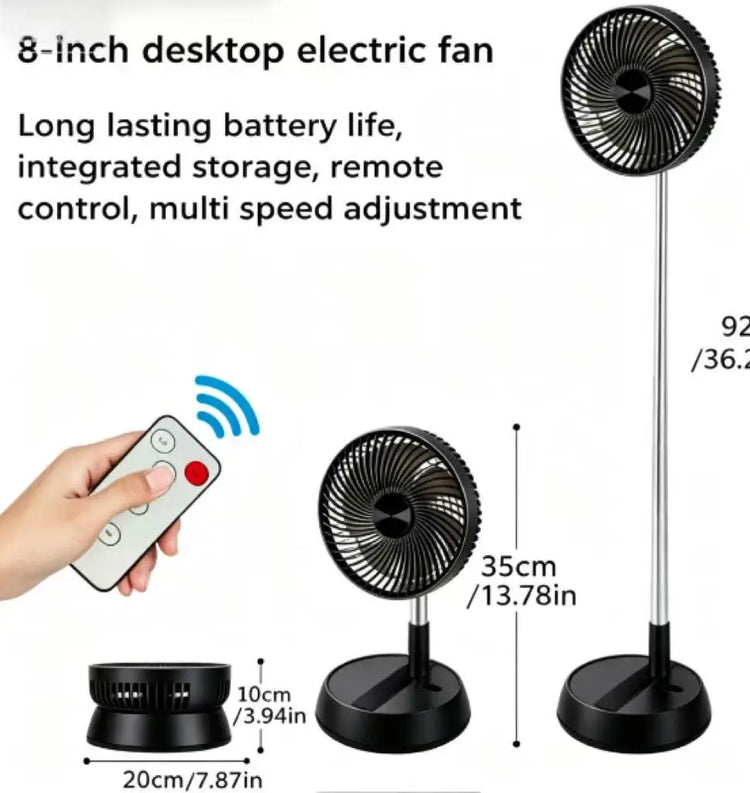 Ventilatore portatile oscillante in piedi con telecomando Ventilatore da tavolo pieghevole Ventilatore a piedistallo alimentato a batteria ricaricabile per il campeggio