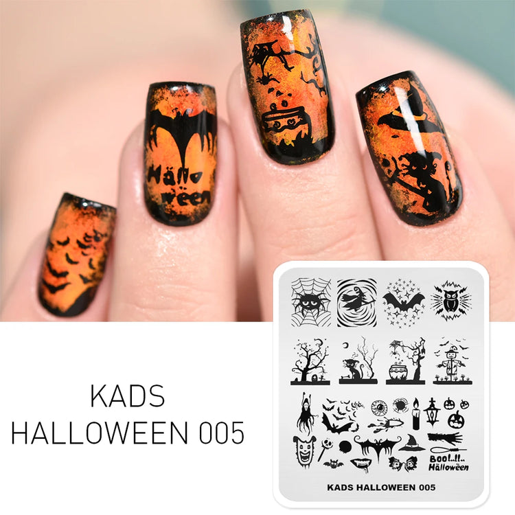 KADS Halloween Nail Stamping Plates skull Pumpkin Bat Template Stencils Nail Art Stamp Image Plate Manicure Nail Print Tool